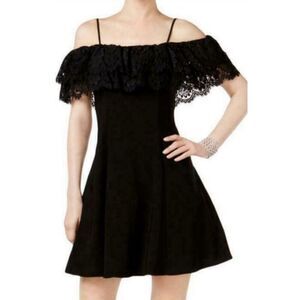 Betsy & Adam Black Off The Shoulder Fit & Flare Lace Trim‎ Dress Size 10